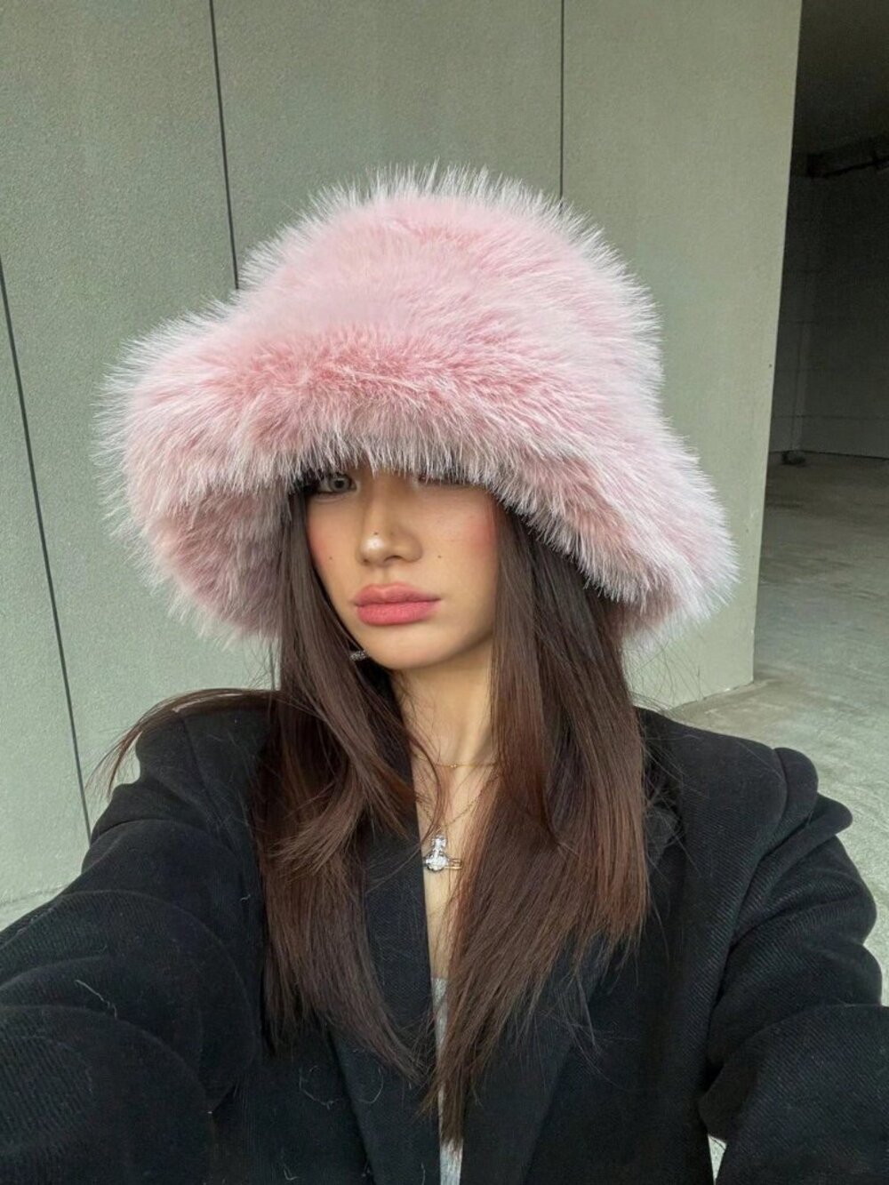 Pink Casual Women's Thickened Warm Plush Ear Protection faux fur Bucket Hat